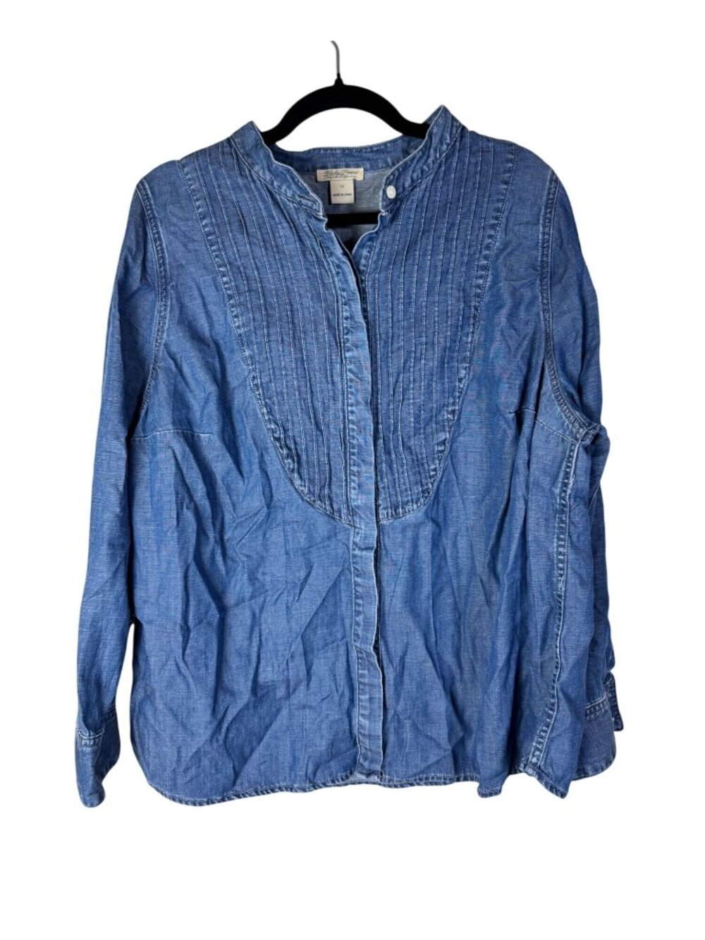 Lucky Brand Womens Blue Chambray Denim Pintuck Long Sleeve Top Plus 1X Classic